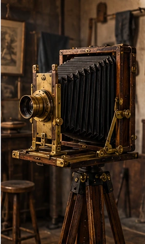 AI-generated thematic camera editorial artwork; not verification of a historical model